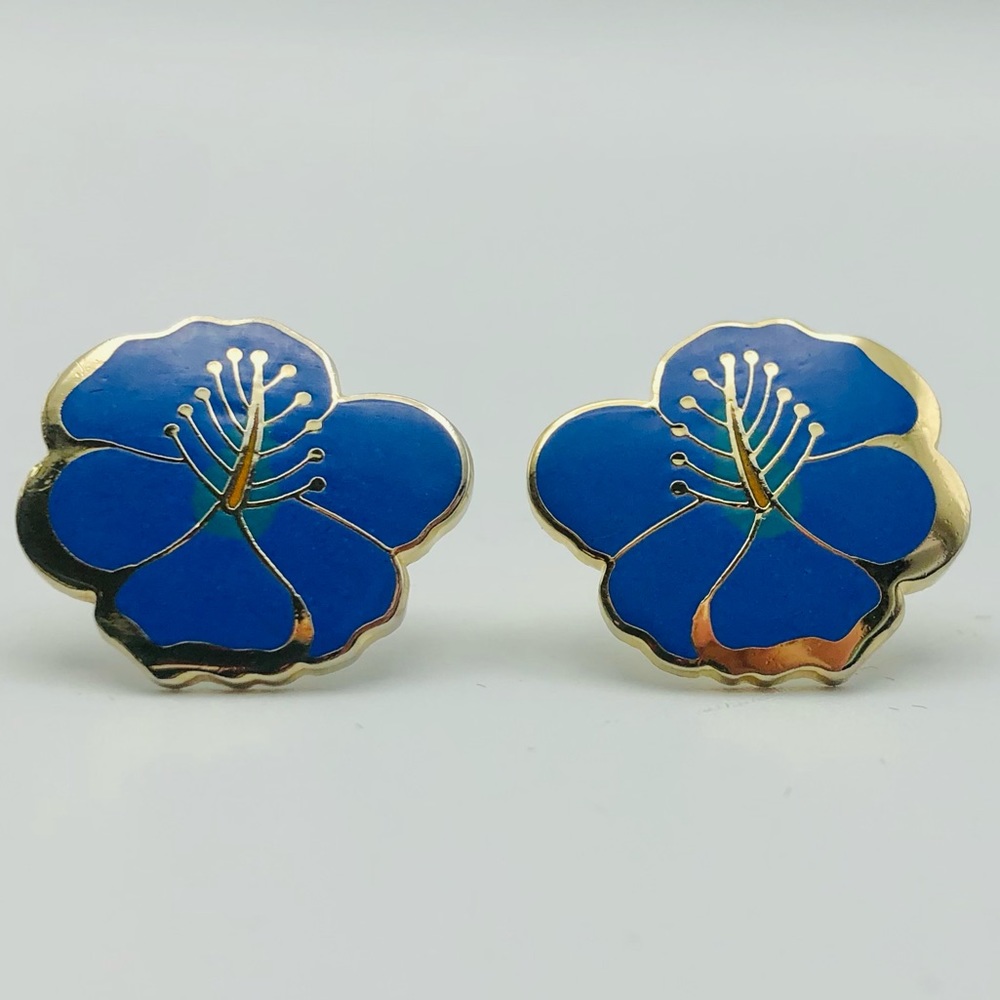 Laurel Burch Hibiscus Flower Vintage Earrings in Blue